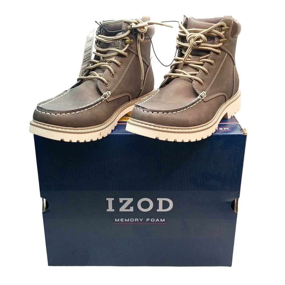 IZOD Miles Boot Men Size 8 Brown Memory Foam Moc Toe Lace Up 1917427